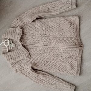 Aran Mor Women's irish Merino Wool Beige Cable Knit Cardigan